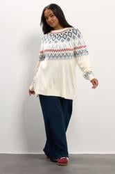 YOURS Plus Size Ivory White Fairisle 'Les Alpes' Knitted Jumper | Yours Clothing 2