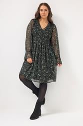 YOURS Plus Size Black Floral Shirred Mini Dress | Yours Clothing 3