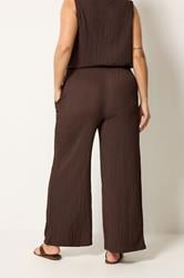 YOURS Plus Size Brown Bubble Texture Wide Leg Trousers | Yours Clothing 2