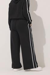 YOURS Plus Size Black Wide Leg Side Stripe Joggers | Yours Clothing 4