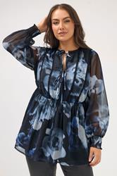 YOURS Plus Size Black Blurred Floral Tie Front Blouse | Yours Clothing 3