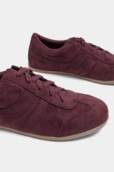 Burgundy Red Faux Suede Low Retro Stripe Trainers In Extra Wide EEE Fit | Yours Clothing 5