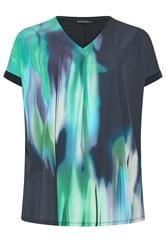 EVANS Curve Navy Blue & Teal Green Blurred Top