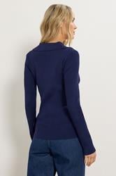 LTS Tall Navy Blue Ribbed Button Detail Top | Long Tall Sally 2