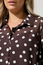 YOURS LONDON Plus Size Chocolate Brown Polka Dot Shirt | Yours Clothing 4