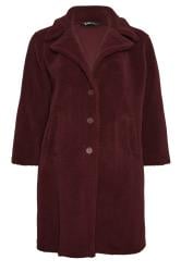 YOURS Curve Dark Red Faux Fur Coat