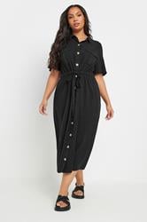 YOURS Plus Size Black Tie Waist Chambray Shirt Dress | Yours Clothing 2