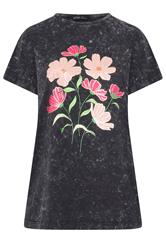 YOURS Plus Size Grey Acid Wash Flower T-Shirt | Yours Clothing 1