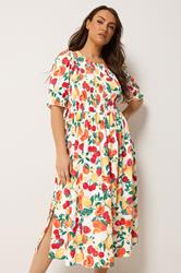YOURS Plus Size Orange Shirred Fruit Print Dress | Yours Clothing 3