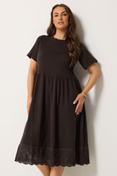 YOURS Plus Size Chocolate Brown Broderie Anglaise Trim Dress | Yours Clothing 3