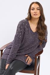 YOURS Plus Size Purple Pearl Embellished Drop Shoulder Jumper | Yours Clothing 3