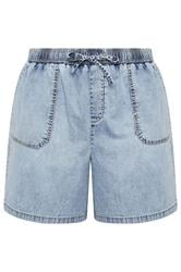 YOURS Curve Bleach Blue Denim Drawstring Shorts