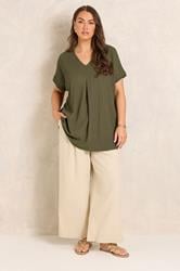 EVANS Plus Size Khaki Green Plisse Pleat Top | Evans 1