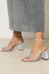 Silver Aysmmetric Strappy Block Heels In Standard Fit