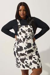 LIMITED COLLECTION Plus Size White Denim Cow Pinafore Dress | Yours Clothing 1