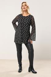 YOURS Plus Size Black Polka Dot Mesh Swing Top | Yours Clothing 1