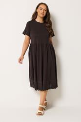 YOURS Plus Size Chocolate Brown Broderie Anglaise Trim Dress | Yours Clothing 1