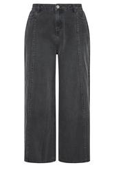 YOURS Curve Black Front Seam Detail Wide Leg Jeans