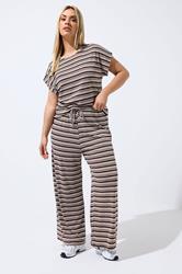 LIMITED COLLECITON Plus Size Brown Stripe Ribbed Wide Leg Trousers | Yours Clothing 3