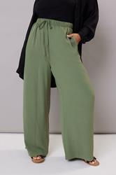 YOURS Plus Size Khaki Green Twill Wide Leg Trousers | Yours Clothing 1
