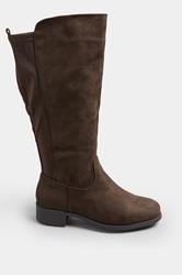 Brown Faux Suede Stretch Knee High Boots In Wide E Fit & Extra Wide EEE Fit | Yours Clothing 2