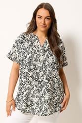 YOURS Curve Ivory White Dalmatian Print Notch Neck Blouse | Yours Clothing 3