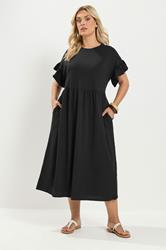YOURS Plus Size Black Cotton Frill Sleeve Maxi Dress | Yours Clothing 3