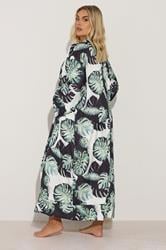 YOURS Plus Size Black & Green Leaf Print Maxi Cardigan | Yours Clothing 3