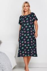 YOURS Plus Size Navy Blue Heart Print Midaxi Nightdress | Yours Clothing 1