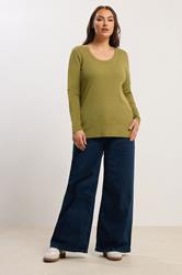 YOURS Plus Size Green Ribbed Scoop Neck Top | Yours Clothing 1
