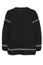 YOURS Curve Black Blanket Stitch Jumper
