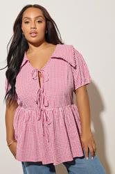 YOURS Plus Size Red Gingham Tie Front Blouse | Yours Clothing 1