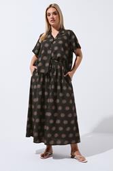 LIMITED COLLECTION Plus Size Dark Brown Sun Print Linen Maxi Skirt | Yours Clothing 1