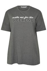 YOURS Plus Size Grey 'Wake Me For The Weekend' Slogan Pyjama Top | Yours Clothing 7