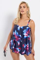 YOURS Plus Size Navy Blue Floral Print Tankini Top | Yours Clothing 1