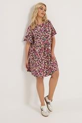 YOURS Plus Size Black Frill Sleeve Floral Dress | Yours Clothing 1