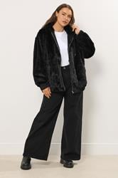 YOURS Plus Size Black Faux Fur Hooded Jacket | Yours Clothing 2