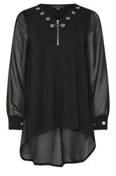 STAR Black Eyelet Zip Top