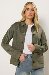 LTS Tall Women's Khaki Green Faux Suede Trucker Jacket | Long Tall Sally 3
