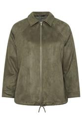 YOURS Curve Khaki Green Faux Suede Bomber Jacket