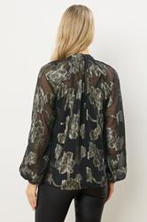 LTS Tall Black Floral Jacquard High Neck Blouse | Long Tall Sally 2