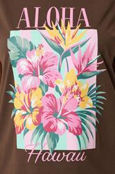 YOURS Plus Size Brown 'Aloha Hawaii' Graphic T-Shirt | Yours Clothing 4