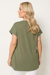 YOURS Plus Size Khaki Green Trim Detail T-Shirt | Yours Clothing 2