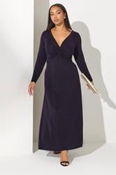YOURS LONDON Plus Size Purple Metallic Knot Front Dress | Yours Clothing 3