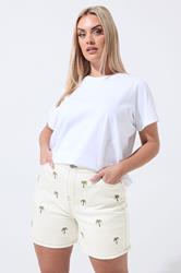 LIMITED COLLECTION Plus Size Natural Brown Palm Tree Embroidered Shorts | Yours Clothing 3