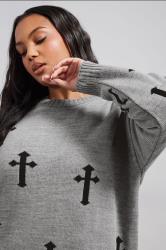 LIMITED COLLECTION Plus Size Grey Cross Knitted Jumper | Yours Clothing 5