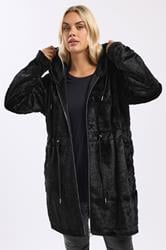 YOURS Plus Size Black Faux Fur Longline Zip Hoodie | Yours Clothing 3