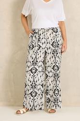 EVANS Plus Size White Abstract Print Wide Leg Trousers | Evans 1