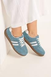 Blue Faux Suede Retro Stripe Trainers In Extra Wide EEE Fit 3