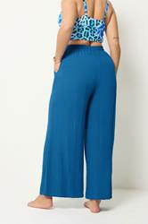 YOURS Plus Size Cobalt Blue Crinkle Texture Wide Leg Trousers | Yours Clothing 2